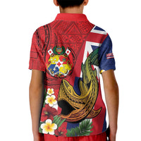 Hawaii And Tonga Kid Polo Shirt Shark Tattoo With Tongan Coat Of Arms LT14 - Polynesian Pride