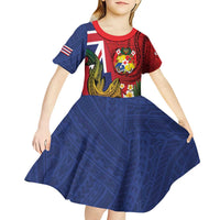 Hawaii And Tonga Kid Short Sleeve Dress Shark Tattoo With Tongan Coat Of Arms LT14 - Polynesian Pride