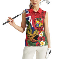 Hawaii And Tonga Women Sleeveless Polo Shirt Shark Tattoo With Tongan Coat Of Arms LT14 - Polynesian Pride