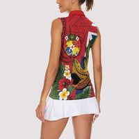 Hawaii And Tonga Women Sleeveless Polo Shirt Shark Tattoo With Tongan Coat Of Arms LT14 - Polynesian Pride