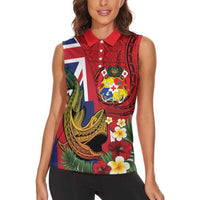 Hawaii And Tonga Women Sleeveless Polo Shirt Shark Tattoo With Tongan Coat Of Arms LT14 - Polynesian Pride