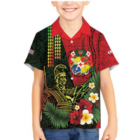 Hawaii And Tonga Family Matching Mermaid Dress and Hawaiian Shirt King Kamehameha Tribal Ngatu Pattern LT14 Son's Shirt Red - Polynesian Pride