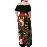 Hawaii And Tonga Family Matching Off Shoulder Maxi Dress and Hawaiian Shirt King Kamehameha Tribal Ngatu Pattern LT14 - Polynesian Pride