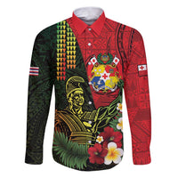 Hawaii And Tonga Family Matching Puletasi and Hawaiian Shirt King Kamehameha Tribal Ngatu Pattern LT14 Dad's Shirt - Long Sleeve Red - Polynesian Pride