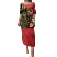Hawaii And Tonga Family Matching Puletasi and Hawaiian Shirt King Kamehameha Tribal Ngatu Pattern LT14 Mom's Dress Red - Polynesian Pride