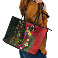 Hawaii And Tonga Leather Tote Bag King Kamehameha Tribal Ngatu Pattern