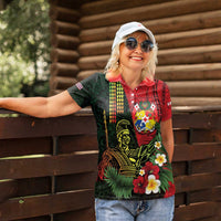Hawaii And Tonga Women Polo Shirt King Kamehameha Tribal Ngatu Pattern