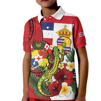 Hawaii And Tonga Kid Polo Shirt King Kalakaua Tribal Gecko Tongan Ngatu LT14 Kid Red - Polynesian Pride