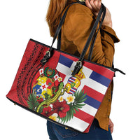 Hawaii And Tonga Leather Tote Bag King Kalakaua Tribal Gecko Tongan Ngatu LT14 - Polynesian Pride