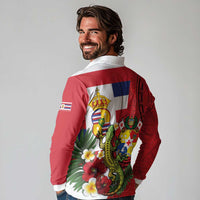 Hawaii And Tonga Long Sleeve Polo Shirt King Kalakaua Tribal Gecko Tongan Ngatu LT14 - Polynesian Pride
