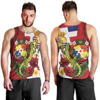 Hawaii And Tonga Men Tank Top King Kalakaua Tribal Gecko Tongan Ngatu LT14 - Polynesian Pride