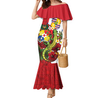 Hawaii And Tonga Mermaid Dress King Kalakaua Tribal Gecko Tongan Ngatu LT14 Women Red - Polynesian Pride