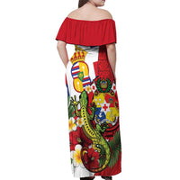 Hawaii And Tonga Off Shoulder Maxi Dress King Kalakaua Tribal Gecko Tongan Ngatu LT14 - Polynesian Pride