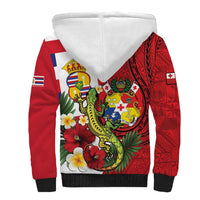 Hawaii And Tonga Sherpa Hoodie King Kalakaua Tribal Gecko Tongan Ngatu LT14 - Polynesian Pride