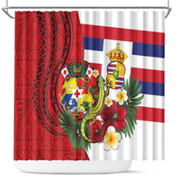 Hawaii And Tonga Shower Curtain King Kalakaua Tribal Gecko Tongan Ngatu LT14 Red - Polynesian Pride