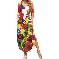 Hawaii And Tonga Summer Maxi Dress King Kalakaua Tribal Gecko Tongan Ngatu LT14 Women Red - Polynesian Pride