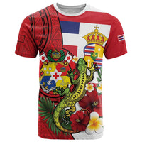 Hawaii And Tonga T Shirt King Kalakaua Tribal Gecko Tongan Ngatu LT14 Red - Polynesian Pride