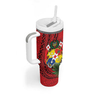 Hawaii And Tonga Tumbler With Handle King Kalakaua Tribal Gecko Tongan Ngatu LT14 - Polynesian Pride