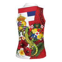 Hawaii And Tonga Women Sleeveless Polo Shirt King Kalakaua Tribal Gecko Tongan Ngatu LT14 - Polynesian Pride