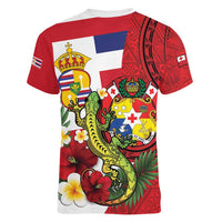 Hawaii And Tonga Women V-Neck T-Shirt King Kalakaua Tribal Gecko Tongan Ngatu LT14 - Polynesian Pride
