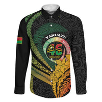 Personalised Vanuatu Independence Day Family Matching Off Shoulder Maxi Dress and Hawaiian Shirt July 30 Pig Tusk Long God Yumi Stanap LT14 Dad's Shirt - Long Sleeve Black - Polynesian Pride