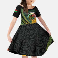 Personalised Vanuatu Independence Day Kid Short Sleeve Dress July 30 Pig Tusk Long God Yumi Stanap LT14 KID Black - Polynesian Pride