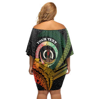 Personalised Vanuatu Independence Day Off Shoulder Short Dress July 30 Pig Tusk Long God Yumi Stanap LT14 - Polynesian Pride