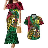 Halo Vanuatu Couples Matching Mermaid Dress and Hawaiian Shirt Happy 45th Independence Anniversary LT14 Black - Polynesian Pride
