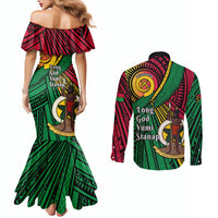 Halo Vanuatu Couples Matching Mermaid Dress and Long Sleeve Button Shirt Happy 45th Independence Anniversary LT14 - Polynesian Pride