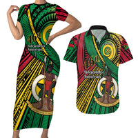 Halo Vanuatu Couples Matching Short Sleeve Bodycon Dress and Hawaiian Shirt Happy 45th Independence Anniversary LT14 Black - Polynesian Pride