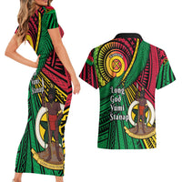 Halo Vanuatu Couples Matching Short Sleeve Bodycon Dress and Hawaiian Shirt Happy 45th Independence Anniversary LT14 - Polynesian Pride
