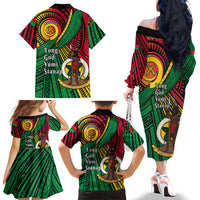 Halo Vanuatu Family Matching Off The Shoulder Long Sleeve Dress and Hawaiian Shirt Happy 45th Independence Anniversary LT14 - Polynesian Pride