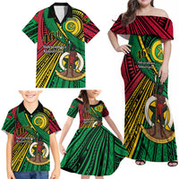Halo Vanuatu Family Matching Off Shoulder Maxi Dress and Hawaiian Shirt Happy 45th Independence Anniversary LT14 - Polynesian Pride