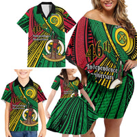 Halo Vanuatu Family Matching Off Shoulder Short Dress and Hawaiian Shirt Happy 45th Independence Anniversary LT14 - Polynesian Pride