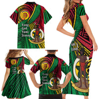 Halo Vanuatu Family Matching Short Sleeve Bodycon Dress and Hawaiian Shirt Happy 45th Independence Anniversary LT14 - Polynesian Pride
