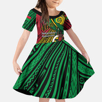Halo Vanuatu Family Matching Summer Maxi Dress and Hawaiian Shirt Happy 45th Independence Anniversary LT14 Daughter's Dress Black - Polynesian Pride