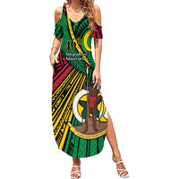 Halo Vanuatu Family Matching Summer Maxi Dress and Hawaiian Shirt Happy 45th Independence Anniversary LT14 Mom's Dress Black - Polynesian Pride