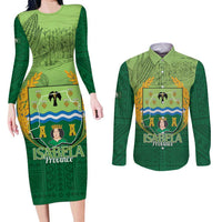 Isabela Philippines Couples Matching Long Sleeve Bodycon Dress and Long Sleeve Button Shirt Queen Province Of The North LT14 Green - Polynesian Pride