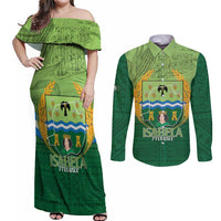 Isabela Philippines Couples Matching Off Shoulder Maxi Dress and Long Sleeve Button Shirt Queen Province Of The North LT14 Green - Polynesian Pride