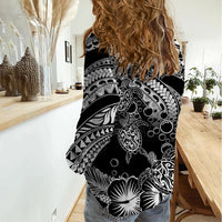 Personalised Polynesian Women Casual Shirt Tribal Honu Turtle with Hibiscus White Version LT14 - Polynesian Pride