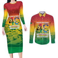 Vanuatu Indipendens Dei Couples Matching Long Sleeve Bodycon Dress and Long Sleeve Button Shirt Yumi 46th Independence Anniversary LT14 Reggae - Polynesian Pride