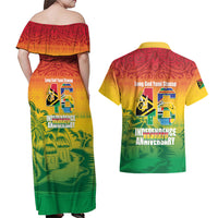 Vanuatu Indipendens Dei Couples Matching Off Shoulder Maxi Dress and Hawaiian Shirt Yumi 46th Independence Anniversary LT14 - Polynesian Pride