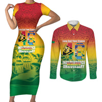 Vanuatu Indipendens Dei Couples Matching Short Sleeve Bodycon Dress and Long Sleeve Button Shirt Yumi 46th Independence Anniversary LT14 Reggae - Polynesian Pride