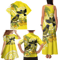 Bellbird New Zealand Family Matching Tank Maxi Dress and Hawaiian Shirt Korimako Kowhai Maori Pattern LT14 - Polynesian Pride