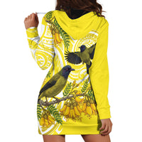 Bellbird New Zealand Hoodie Dress Korimako Kowhai Maori Pattern LT14 - Polynesian Pride