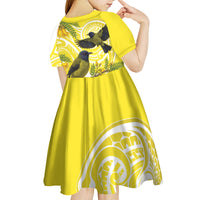 Bellbird New Zealand Kid Short Sleeve Dress Korimako Kowhai Maori Pattern