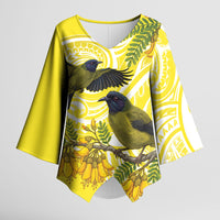 Bellbird New Zealand Kimono Sleeve Blouse Korimako Kowhai Maori Pattern