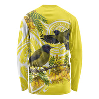 Bellbird New Zealand Long Sleeve Shirt Korimako Kowhai Maori Pattern