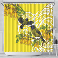 Bellbird New Zealand Shower Curtain Korimako Kowhai Maori Pattern