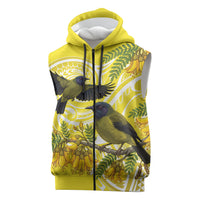 Bellbird New Zealand Sleeveless Zip Hoodie Korimako Kowhai Maori Pattern